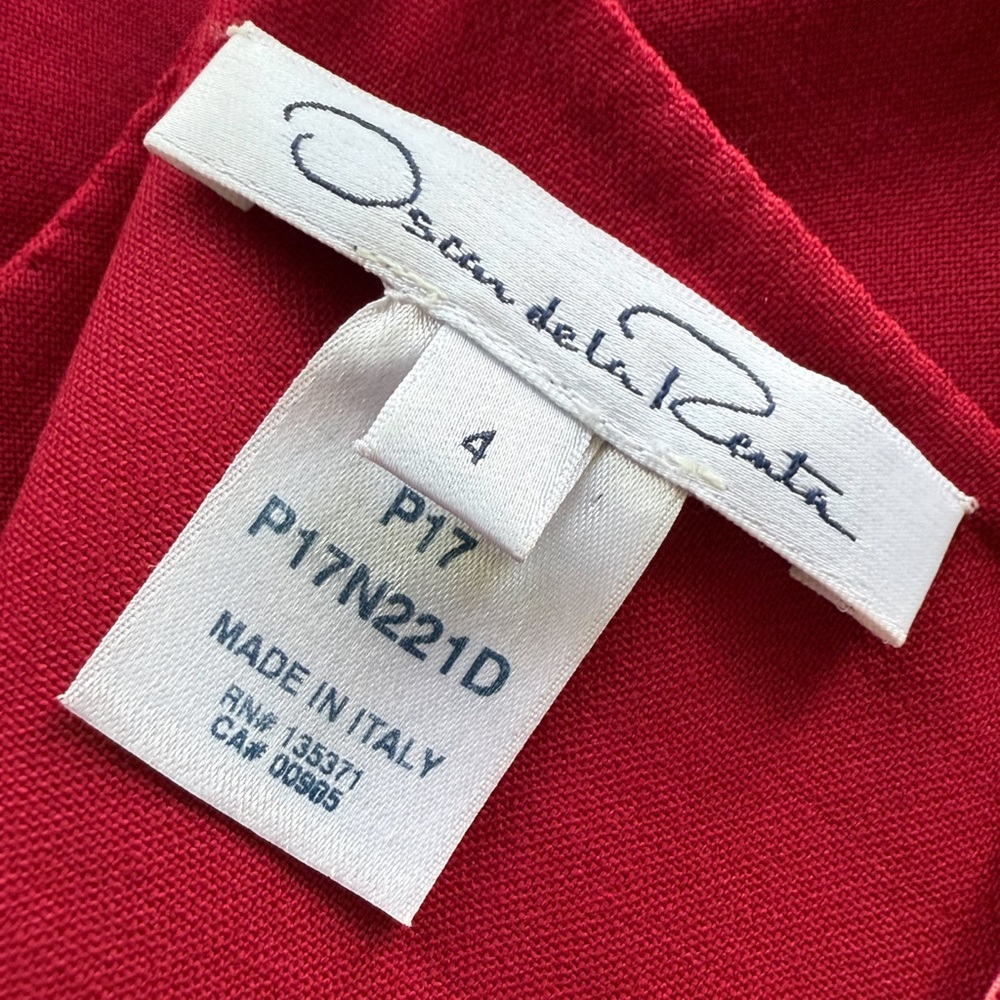Oscar de la Renta Flared Ruffle Hem Midi Stretch Wool Claret Red Dress Size 4 - Picture 14 of 15